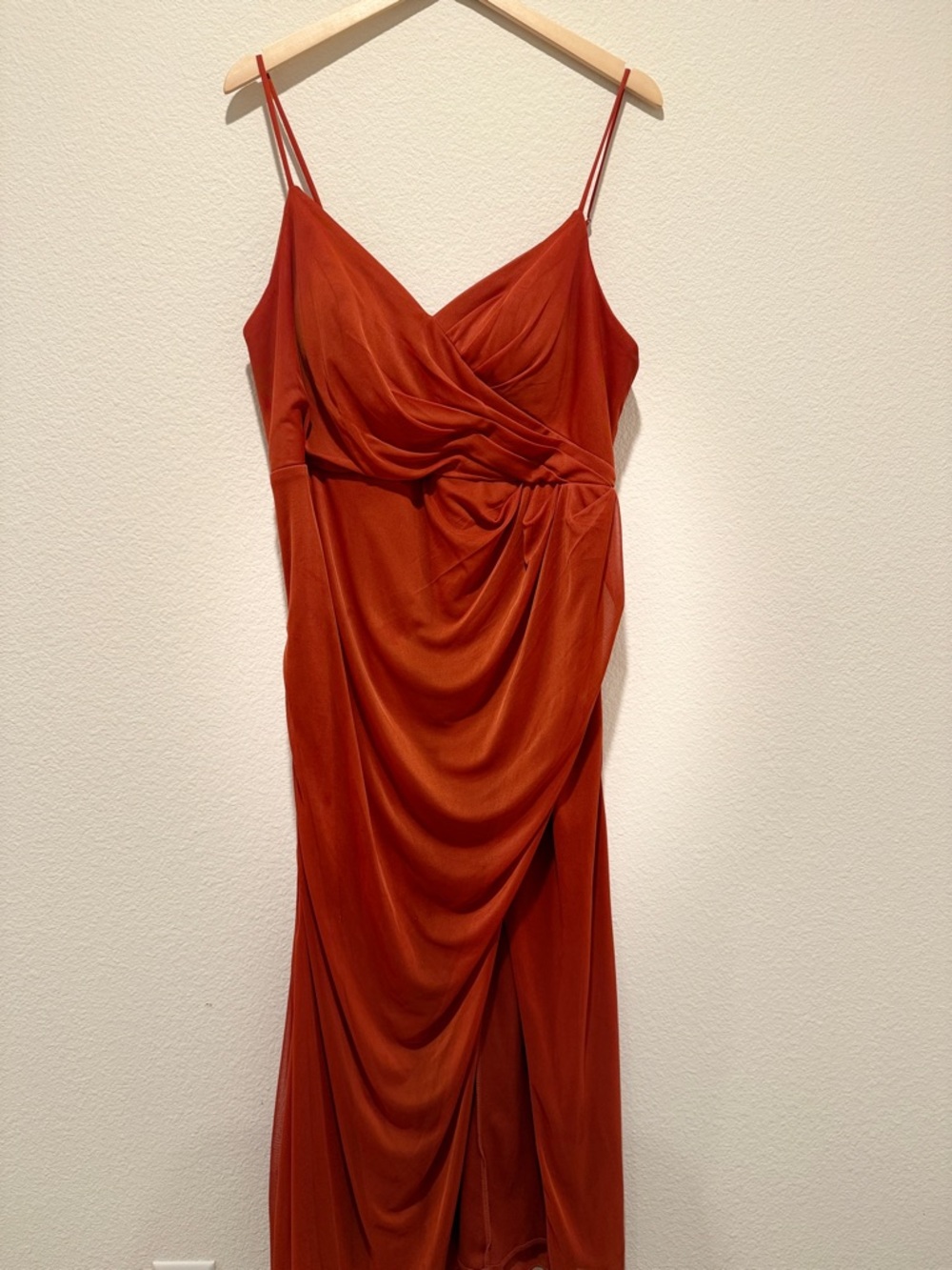 Azazie Rust Orange Draped Strapless Slip Dress